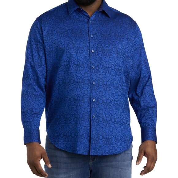 Men's 5XL Robert Graham BLUE Luther Tonal Long Sleeved Sport Shirt - Picture 2 of 15